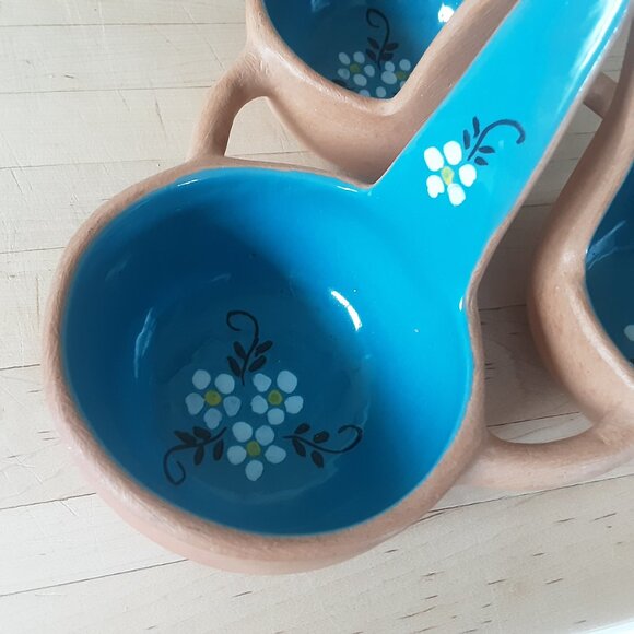Handpainted Blue Turquoise Terracotta Serving Dip Set. 3 Bowls - Picture 3 of 4